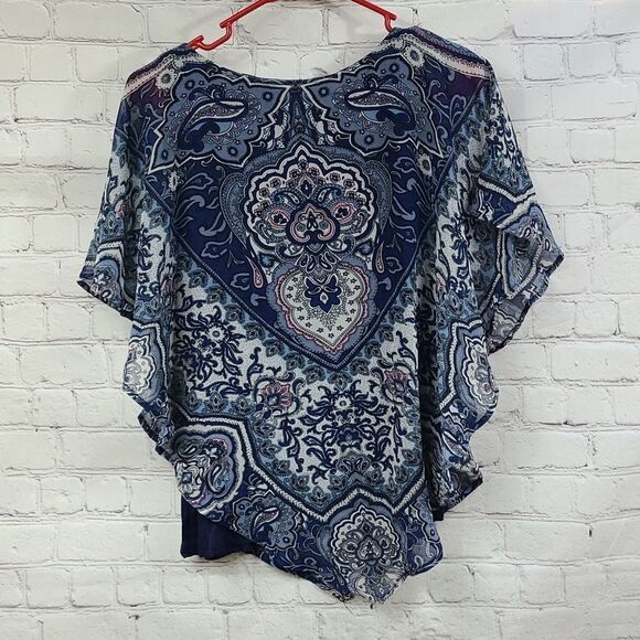 Dressbarn Westport Sparkly Blue Batwing Sleeveless Top Flowy Blouse Layered Work - Picture 3 of 10